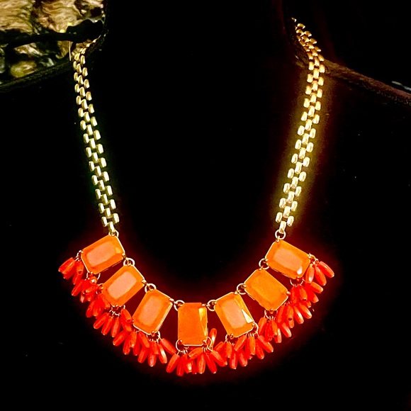 New - J. Crew Signed Orange Statement Necklace - Picture 1 of 8